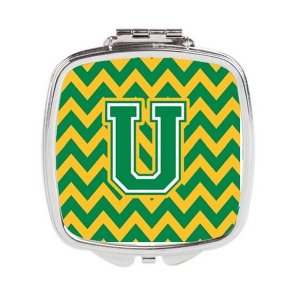 Carolines Treasures Letter U Chevron Green and Gold Compact Mirror CJ1059-USCM